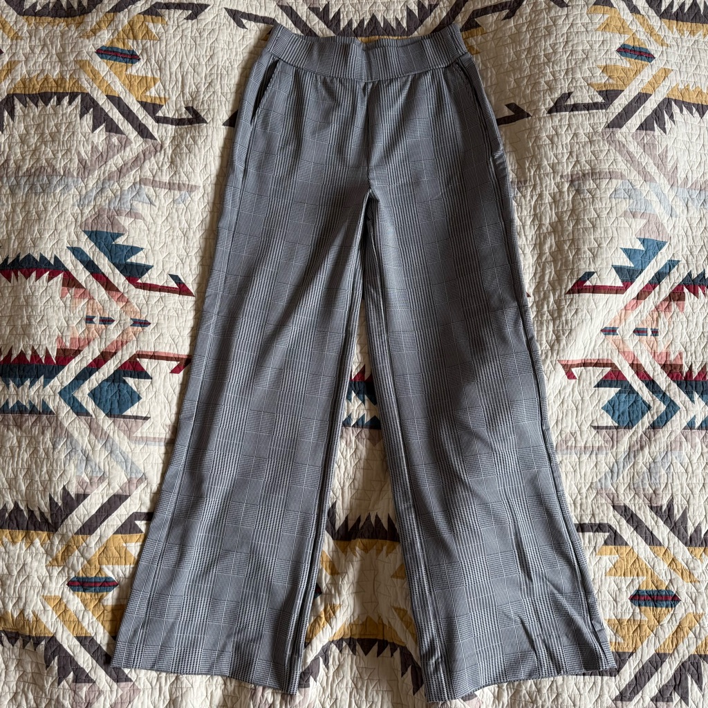Gray Plaid Wide-Leg Pants